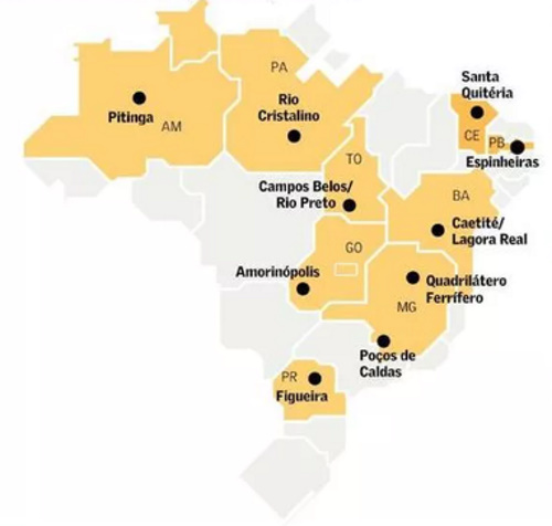 Mapa do Brasil e Uranio: mostrando instalações de enriquecimento e a trama geopolítica.